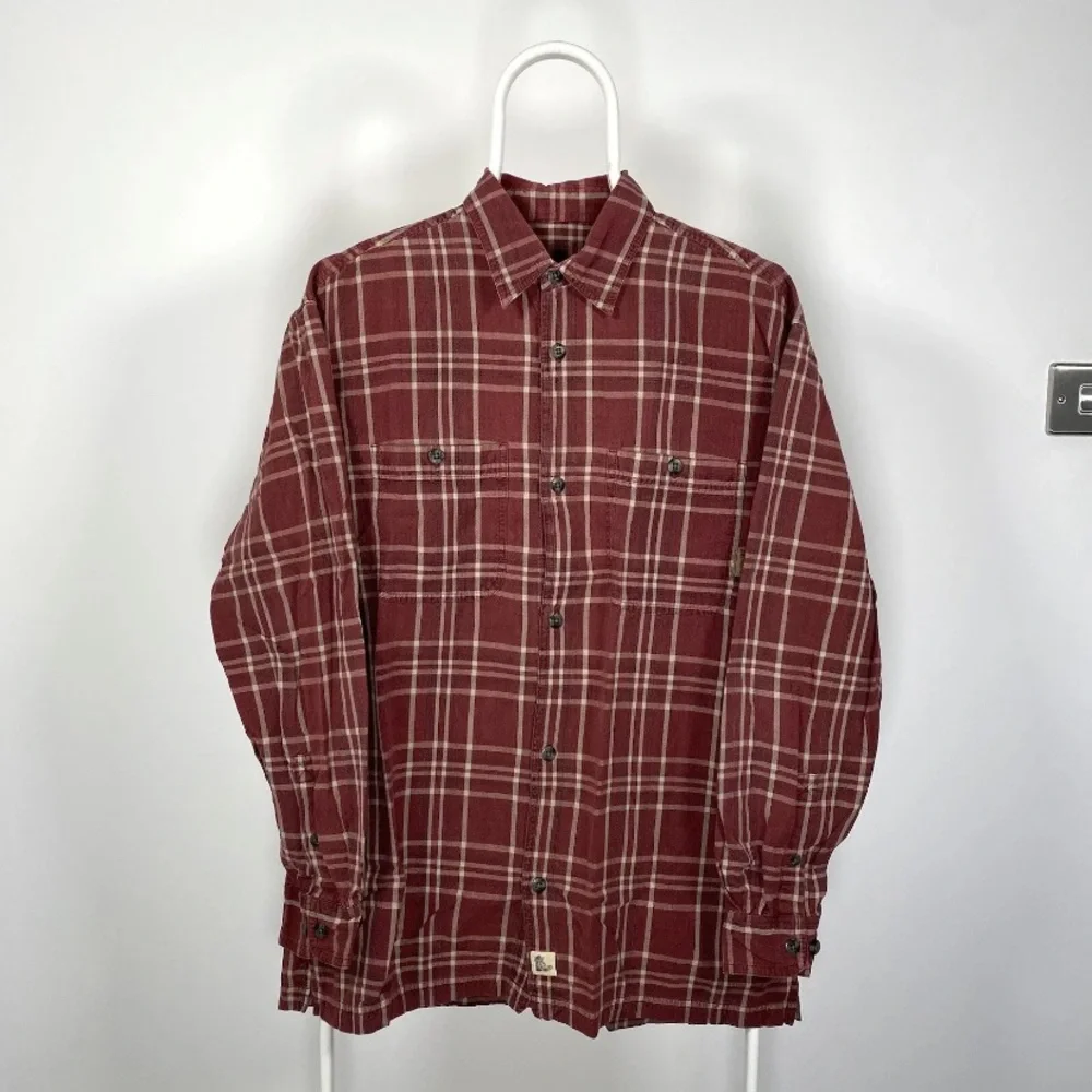 Timberland Vintage Plaid Shirt Workwear Chore Pockets Check Burnt Red Medium - Picture 1 of 11